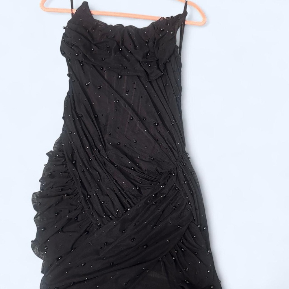 Banjul Black Asymmetrical Ruched Cocktail Dress